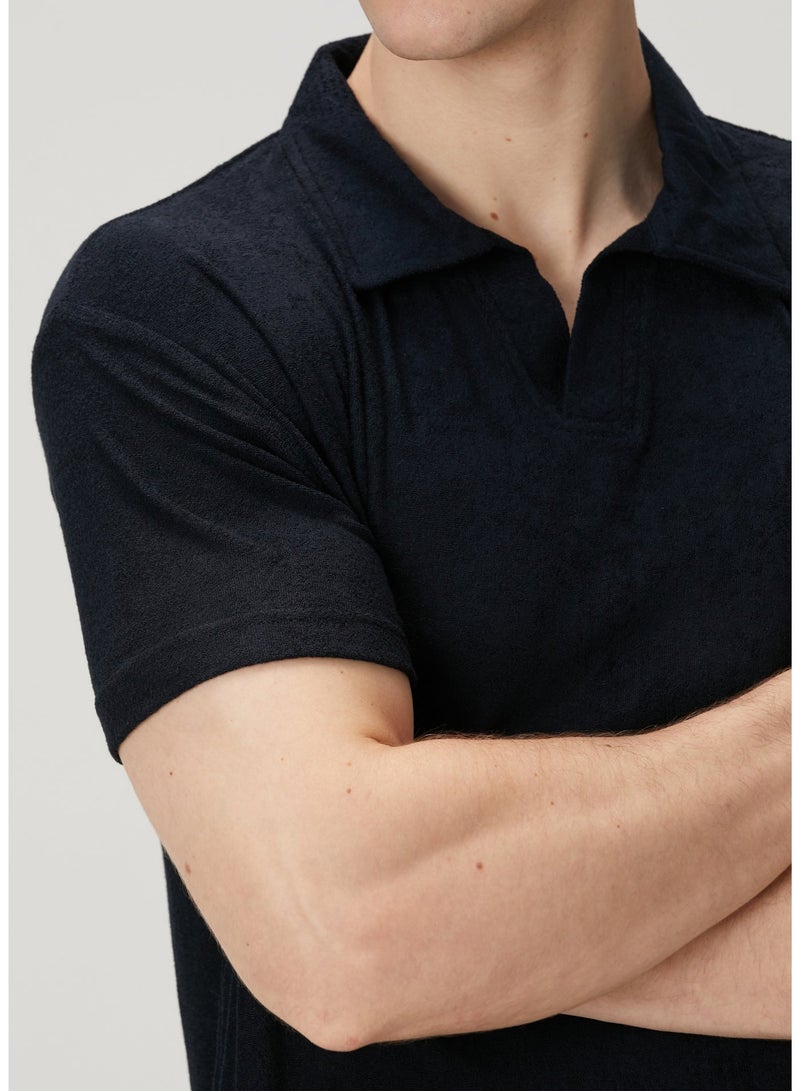 Simpleqloth | Muscle Up Fit: Dark Navy Modal Polo Towel Tshirt – Defining the Masculine Silhouette - Image 3